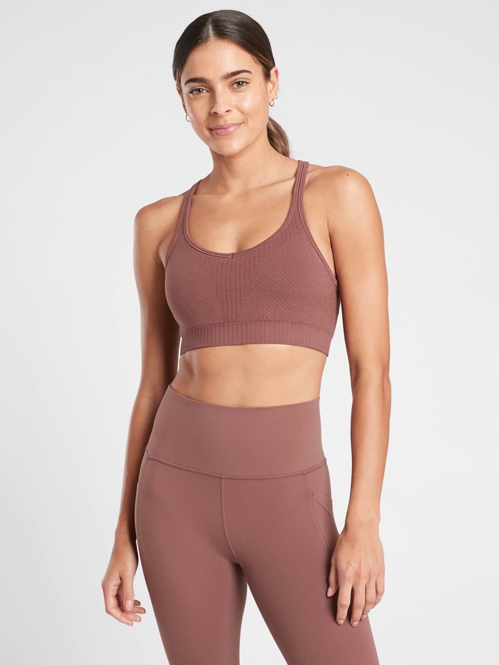 Athleta Recharge Bra Mauve Brown Seamless Racerback Bra NWT